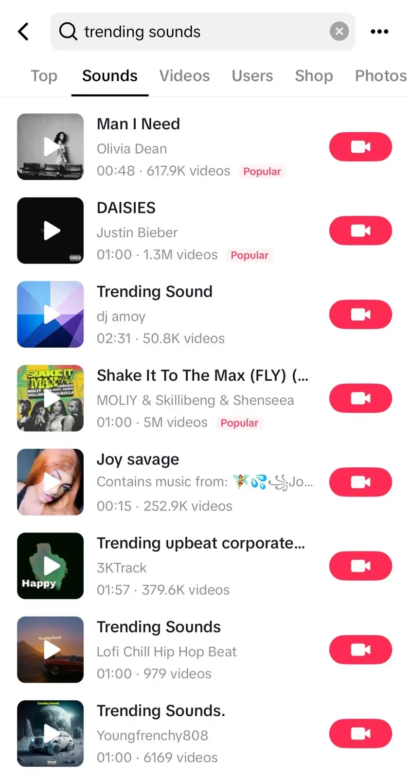 Search sounds tab