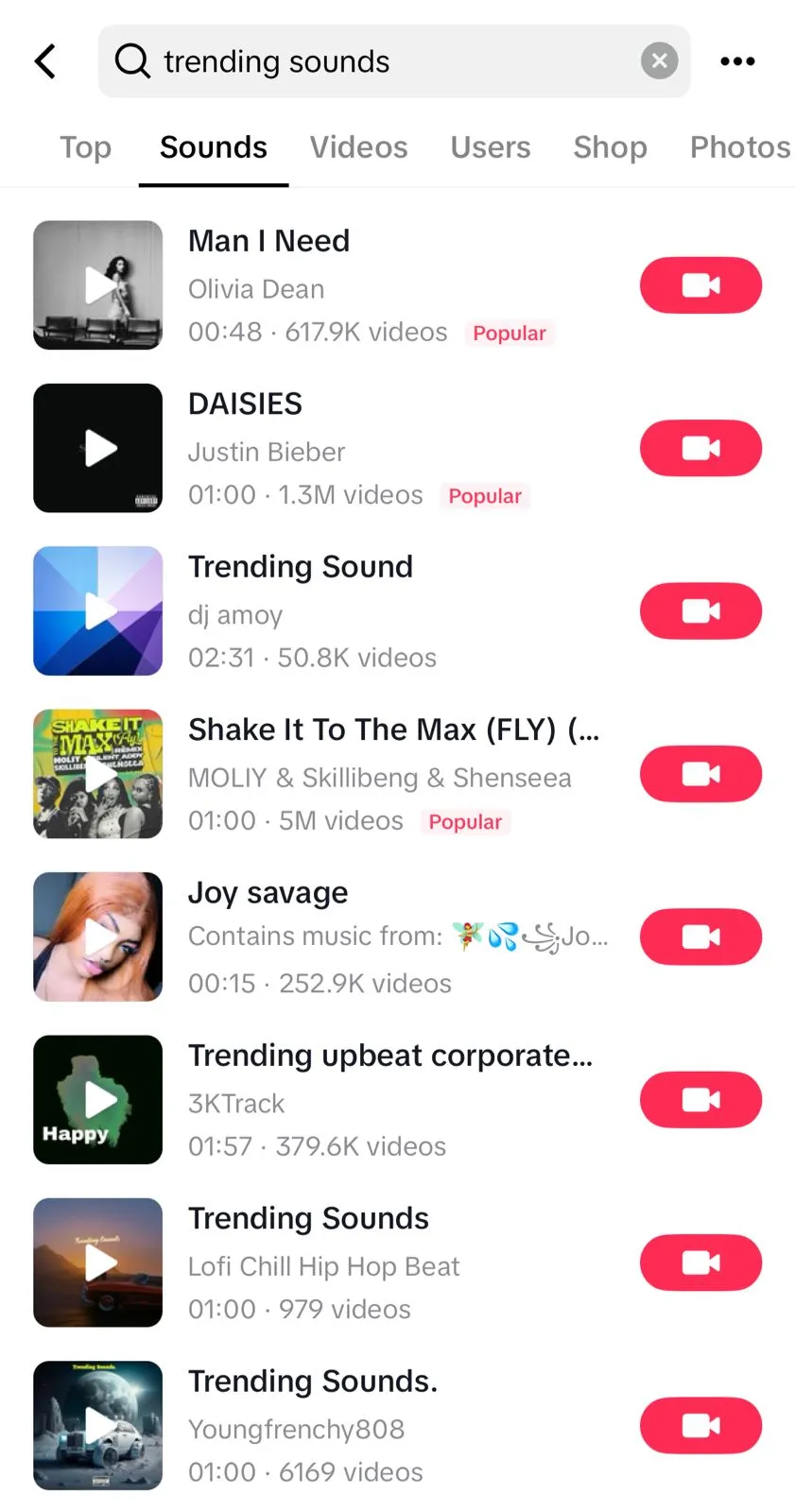 Search sounds tab